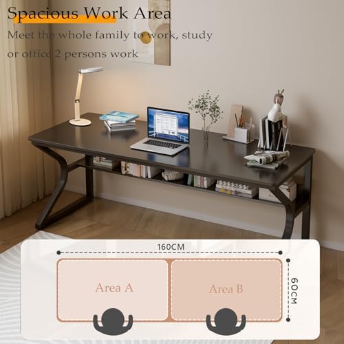 OSCHF 63-Inch Extra Long Desk with Storage Shelf, Black - Image 3