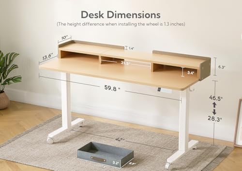 Claiks Standing Desk with Drawers & Wheels, 2 Height Shelf 59" Ntural - Image 3