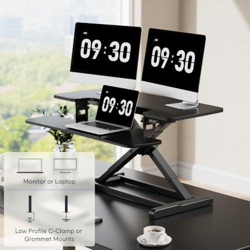 FLEXISPOT 36" Electric Standing Desk Converter, Motorized Sit to Stand Desk Riser, Height Adjustable Desktop Dual Monitor Workstation with Large Keyboard Tray, Black - Image 7
