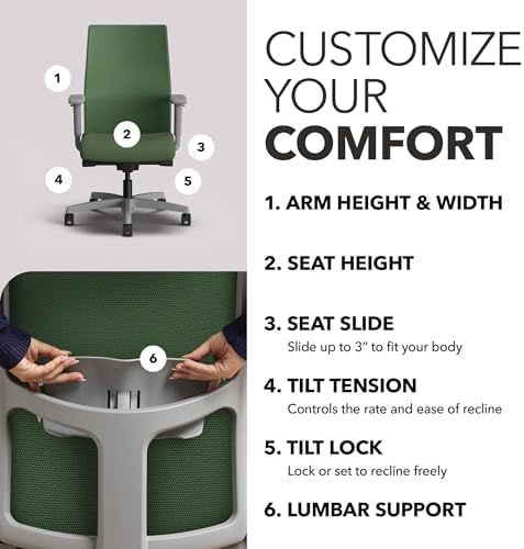 HON Ignition 2.0 Ergonomic Office Chair, Lumbar Support, Desk Chair, Leaf - Image 3