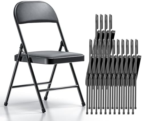 Nazhura Folding Chairs with Padded Vinyl Cushion Chairs with Comfortable Cushion and Durable Steel Frame for Home and Office, for Indoor and Outdoor Events (Black, Vinyl, 16 Pack) by NazhuraGoodCompanionAtHome