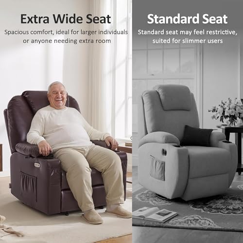 MCombo Oversized Power Lift Recliner Chair for Elderly, Lift Chair with Heat and Massage for Big and Tall, USB&Type C Ports, Cup Holders, Faux Leather R7510 (Dark Brown, Large-Wide) - Image 4