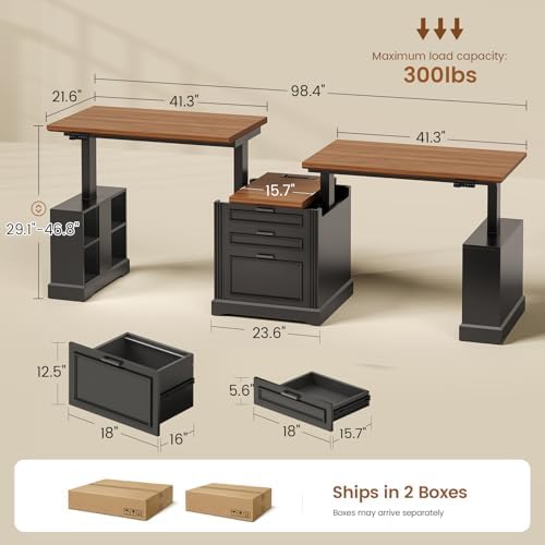 SEDETA 98.4'' Standing Two Person Desk with 3 Drawers, Storage Cabinet - Image 2
