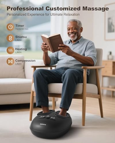 Beleduc Foot Massager with Heat and Compression, Deep Kneading Shiatsu Foot Massage for Plantar Fasciitis, Neuropathy & Circulation, 3 Intensities, Washable Covers, Fits Up to Men Size 14, Black - Image 5