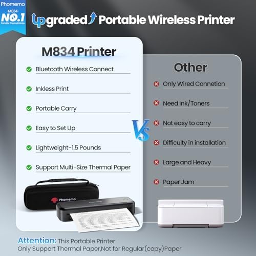 Phomemo M834 Inkless Portable Thermal Printer with a Case, 8.5 x 11, Black - Image 2