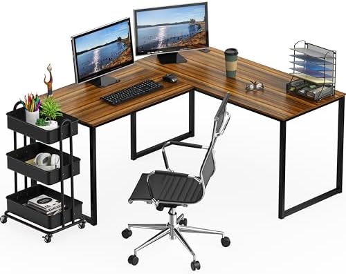 SHW Mission 55 x 60 L-Shape Home Office Computer Desk, Walnut - Image 6