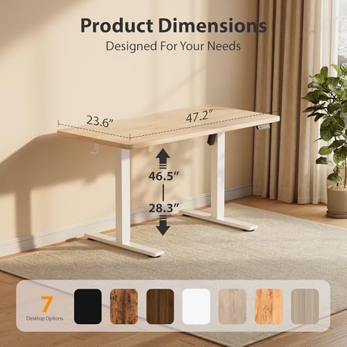 Cubiker Standing Desk, 48x24 Inches Sit Stand Home Office Desk, Electric Stand up Desk, Adjustable Desk with Splice Board, White Frame/Maple Top - Image 3