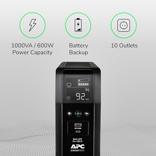 APC UPS 1000VA/600W Pure Sine Wave UPS for Computer, Electronics, BR1000MS - Image 5