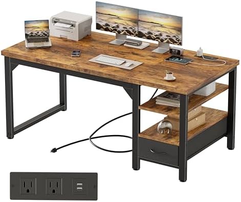 Mericonia 63" Computer Desk with Drawer, 1.2" Thick Reversible Office Desk by MERICONIA