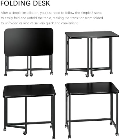 JSB Folding Desk for Small Spaces,Mobile Portable Rolling Laptop PC Table on Wheels,Foldable Computer Desk for Home Office,Bedroom,Dorm,Space Saving (All Black, 23.6") - Image 5