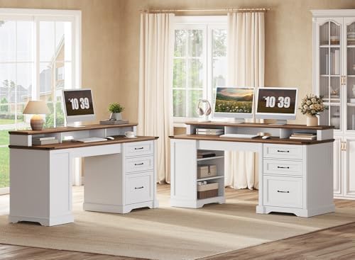 RALGEND 55'' Farmhouse Desk with Drawers, Office Desk Set of 2 by RALGEND