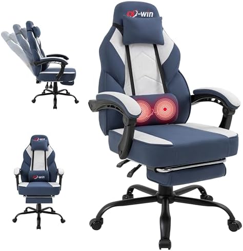DL-win Video Gaming Chair for Adults, Computer Chair with Footrest and Ergonomic High Back, Big and Tall Gamer Chair with Massage Lumbar Support (Light Blue Fabric) by GamingChairs