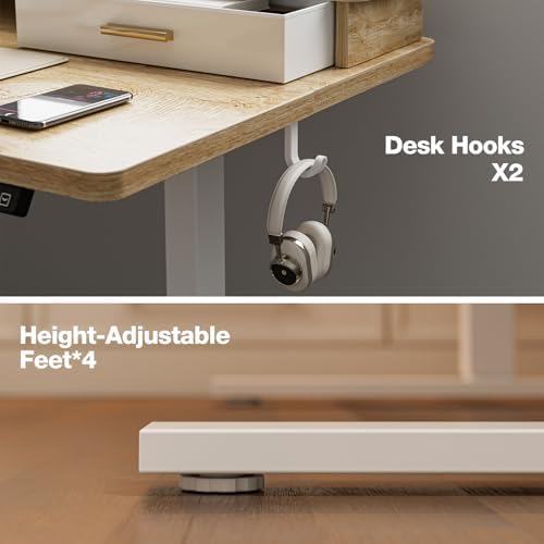 Grandder Electric Standing Desk with Two Drawers, Sit to Stand Up Height Adjustable Desk with Storage Shelf for Home Office, 63 * 24 Inch, Study, Ergonomic Adjustable Computer Desk, Oak - Image 7