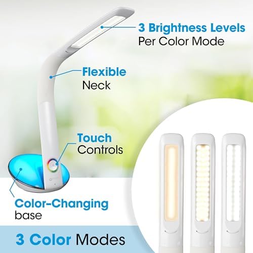 OttLite LED Desk Lamp with Color Changing Base and USB Port, White - Image 2