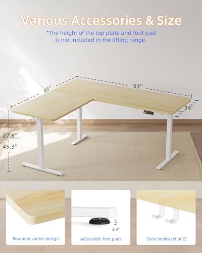 YIHAYO L Shaped Standing Desk Adjustable Height, 63 x 55 Inches Electric Corner Standing Desk, Natural - Image 6