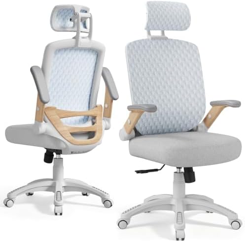 Ergonomic Office Chair, High Back Home Desk Chair with Flip-Up Arms, 3D Headrest, 90-120° Tilt and Wide Cushion Seat, Big and Tall Computer Chairs for Man Woman, Mesh Chair Black Woodgrain by GABRYLLY