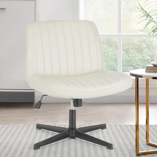 Sweetcrispy Criss Cross Office Chair, Vanity Chair No Wheels, Faux Leather by Sweetcrispy