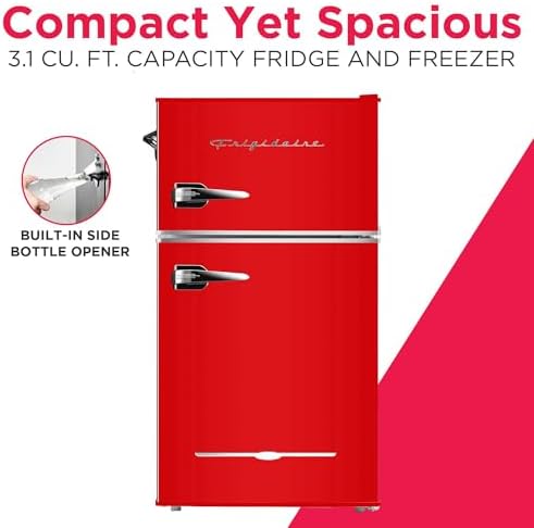 Frigidaire Retro Compact Fridge Freezer Combo, 3.1 cu. ft. Capacity, Small Top Freezer Refrigerator, Mini Fridge with Built-in Bottle Opener – 19”"D x 20.5" W x 33.5" H (Red) - Image 2