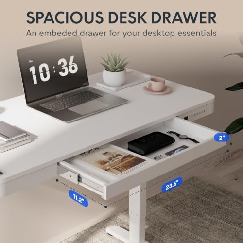 FLEXISPOT Comhar 48" Electric Standing Desk with Drawers, USB Charging Ports, Quick Assembly, Height Adjustable Sit Stand Computer Desk with Child Lock for Modern Minimalist Home Office, White - Image 5