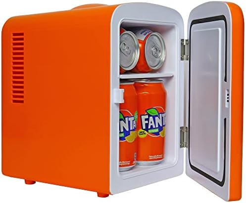 Fanta Mini Fridge - 6 Can Refrigerator for Bedroom Office, Portable Table Top Beverage Cooler, 12V 110V Refrigerador For Drinks, Soda, Wines, Use In Car, Dorm, Outdoor, Patio - Image 3