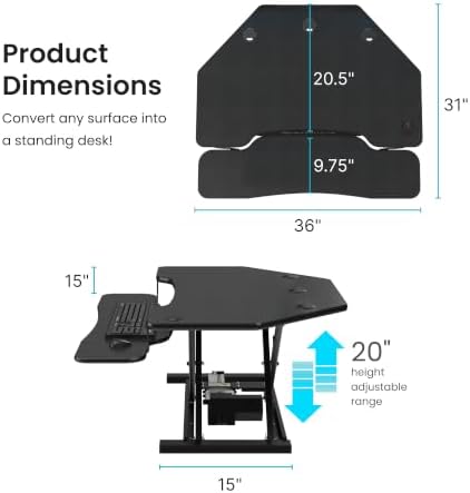 VERSADESK PowerPro 36 Inch Electric Corner Standing Desk Converter, Push-Button Height Adjustable Sit to Stand Desk Riser, Dual Monitor & Laptop Workstation with Keyboard Tray, Black - Image 3