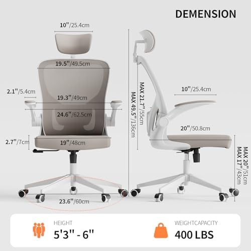 Office Chair Ergonomic Desk Chair with Lumbar Support&Headrest&Flip-up Arms Height Adjustable Rocking Swivel High Computer Chair Multi-Angle from 90° to 125° with 350LBS Capacity(White+Khaki-2) - Image 2