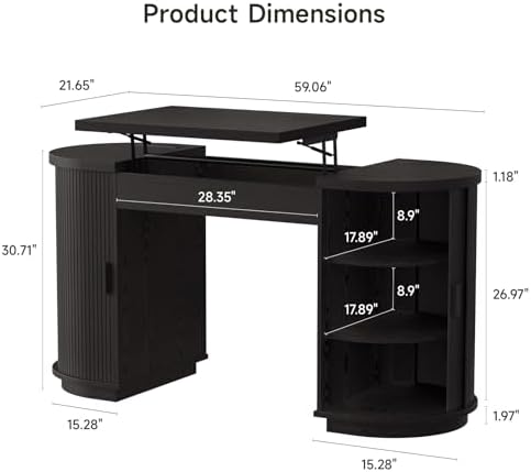 ONBRILL 59 Inches Office Desk with Lift Top, Fluted Executive Desk Black - Image 2