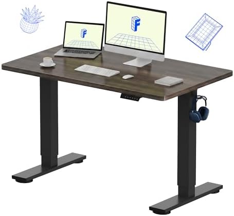 FLEXISPOT EN1 One-Piece Standing Desk, Electric Adjustable with 4 Memory Presets, 176 LBS Capacity, Stable & Quiet, Seamless Desktop for Home Office & Dual Monitors, 48"x30" Black Walnut by Unknown