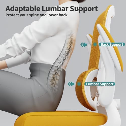 TRALT Office Chair - Ergonomic Desk Chair with Adjustable Lumbar Support, Mesh Computer Chair, Executive Chair for Home Office Comfortable Lumbar Support (1, White Yellow) - Image 6