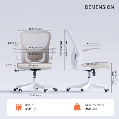 Monhey Ergonomic Mesh Office Chair with Lumbar Support, Khaki - Image 2