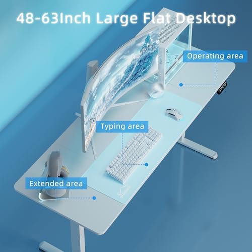 Shintenchi Standing Desk, 63x24 Inch Height Adjustable Electric Sit Stand up Desk, Ergonomic Rising Computer Table, Modern Lift Gaming Desk Workstation for Home Office, White - Image 6