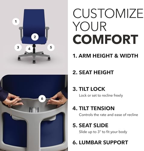 HON Ignition 2.0 Ergonomic Office Chair, Lumbar Support, Desk Chair, Cobalt - Image 3