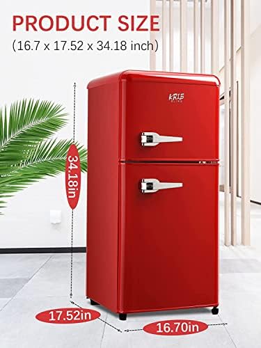 KRIB BLING Mini Fridge With Freezer,Refrigerator With 2 Doors,7- Level Adjustable Thermostat, Removable Glass Shelves For Bedroom, Office, Kitchen, Apartment, Dorm, 3.5 Cu. Ft Red - Image 3