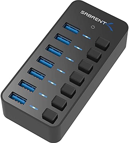 SABRENT 36W 7-Port Powered USB 3.0 Hub, Switches & LEDs (HB-BUP7) by SABRENT