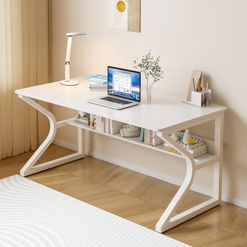 OSCHF 47.3-Inch Writing Desk with Storage Shelf, Warm White by OSCHF