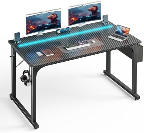 DurayLoly 48" Gaming Desk with Waterproof LED Lights for Bedroom,Black by Durayloly