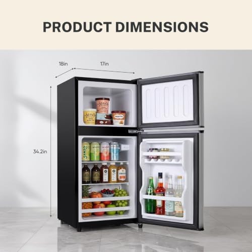 3.2 Cu.Ft Mini Refrigerator with Freezer, 2 Door Compact Fridge with Adjustable Thermostat & Removable Glass Shelves, Energy Efficient Small Refrigerator for Bedroom, Dorm, Office, Apartment - Image 4