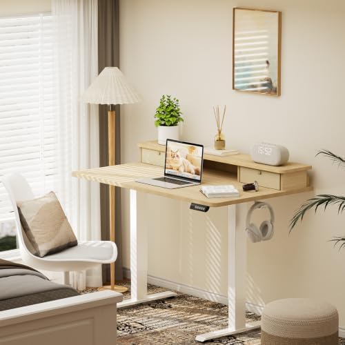 Veken 47x28 in Electric Standing Desk with Drawers, Adjustable Table, Wood - Image 2