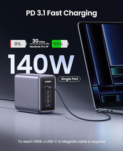 UGREEN Nexode 300W GaN Charging Station, 5-Port 140W Max Desktop Charger Compatible with MacBook Pro/Air/Neo, Dell XPS, iPhone 17/16/15, Galaxy S26/S25/S24, Pixel 10/9, iPad Air/Pro, Steam Deck - Image 2