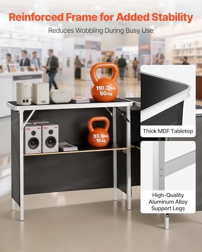VEVOR Folding Portable Bar Table, 2 pcs, 38.6 x 15.2 x 34.3 in, with Carry Bag, Storage Shelf, Detachable Skirt, Quick and Easy Setup, Foldable Mobile Bartending Station for Events, Party, Tradeshow - Image 6