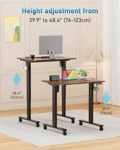 32" Small Rolling Electric Standing Desk Adjustable Height for Home Office - Image 5