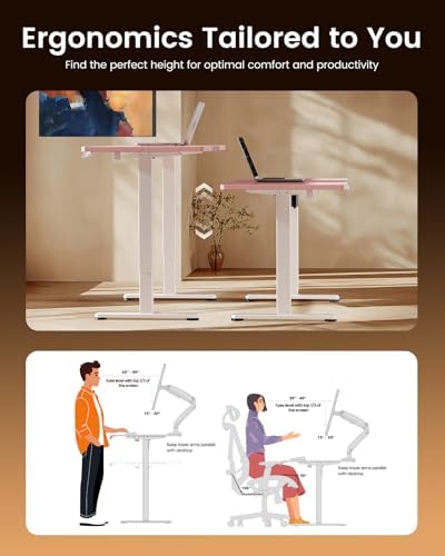 ErGear Height Adjustable Electric Standing Desk, 55 x 28 Inches Sit Stand up Desk, Memory Computer Home Office Desk, Pink - Image 7