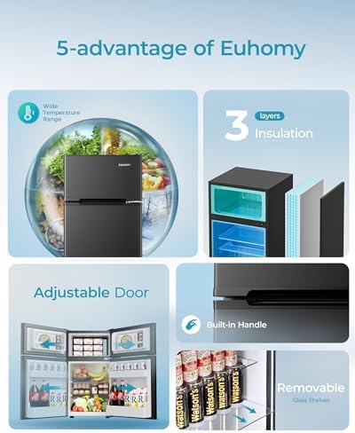 EUHOMY 3.2 Cu.Ft Mini Fridge with Freezer, 2 Door Mini Refrigerator, Black - Image 5