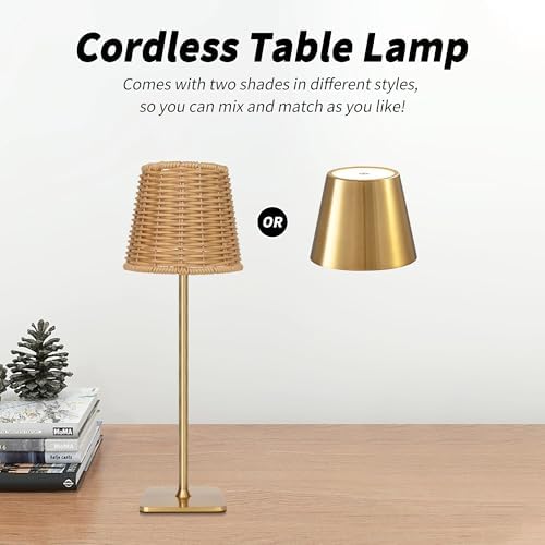 Mr. White Outdoor Waterproof Cordless Wireless Rechargeable Portable Top Touch Battery Operated Powered LED Table Lamp Desk Lamp Lights for Restaurant Kitchen Patio Dinner Dining (Gold) - Image 2