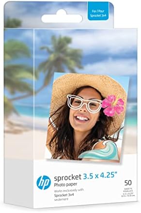 HP Sprocket 3.5 x 4.25" (8.9x10.8 cm) Premium Zink Sticky Back Photo Paper, 50 Sheets, Compatible Only with HP Sprocket 3x4 & Photobooth Photo Printers by HP