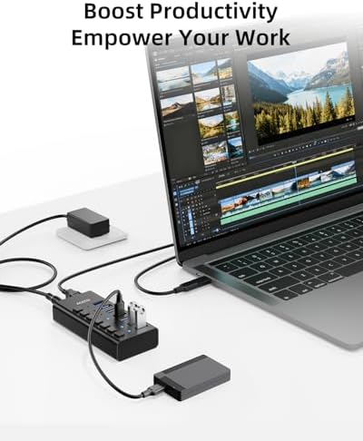 AGEEN 7-Port Powered USB 3.2 Hub, 10Gbps Data Transfer, 24W Power Adapter - Image 7