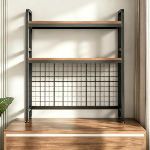 Desktop Bookshelf, 2-Tier Space Saving Design with Securely Guardrails, Walnut Board Countertop Organizer for Computer Study Table Home Office by Unknown