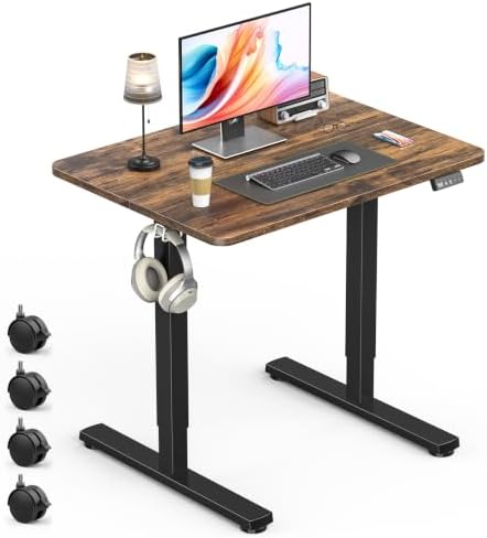Small Electric Standing Desk, Gaming Desk, 31.5 Inch, Rustic Brown by Zontera
