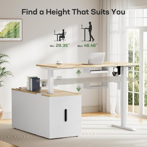 Marsail L-Shaped Executive Standing Desk with File Cabinet, 55" x 24" Electric Height Adjustable Stand up Desk, One-Whole Piece Desktop, Home Office Modern Computer Deskwith 4 Memory Presets - Image 5
