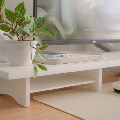 Bamboo Dual Monitor Stand Riser, 2-Tier Desk Shelf with Storage - Image 5